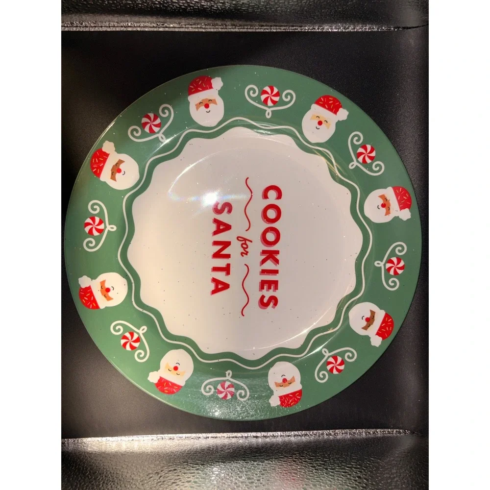 Pillowfort Cookies for Santa Christmas Plate Green Red Melamine Holiday Decor